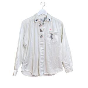 Vintage Northern Treasures 90s Size XS Embroidered Cats & Yarn Button Down Shirt